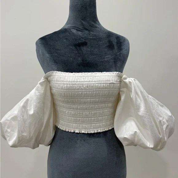 Aje White Off-Shoulder Puff Sleeve Crop Top - Picture 2 of 5